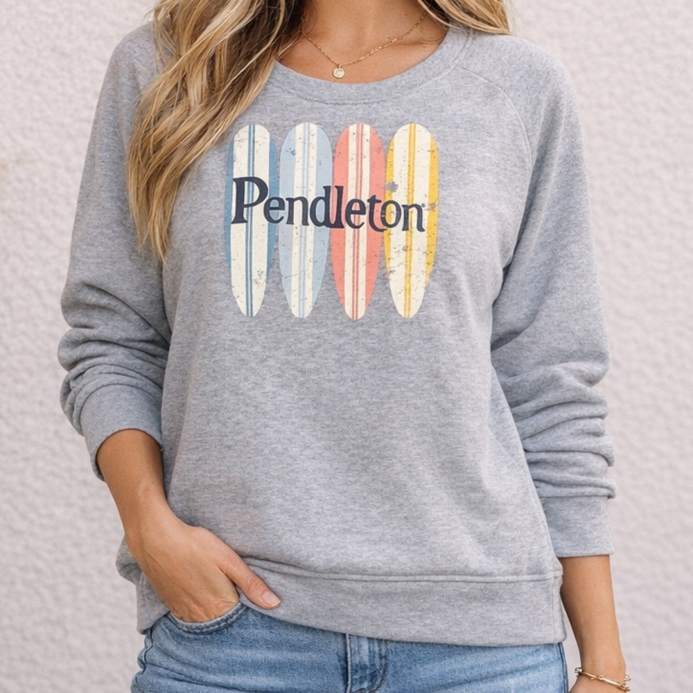 New Pendleton Surfboard Graphic Sweatshirt Women’s Large Beachy Coastal Crewneck